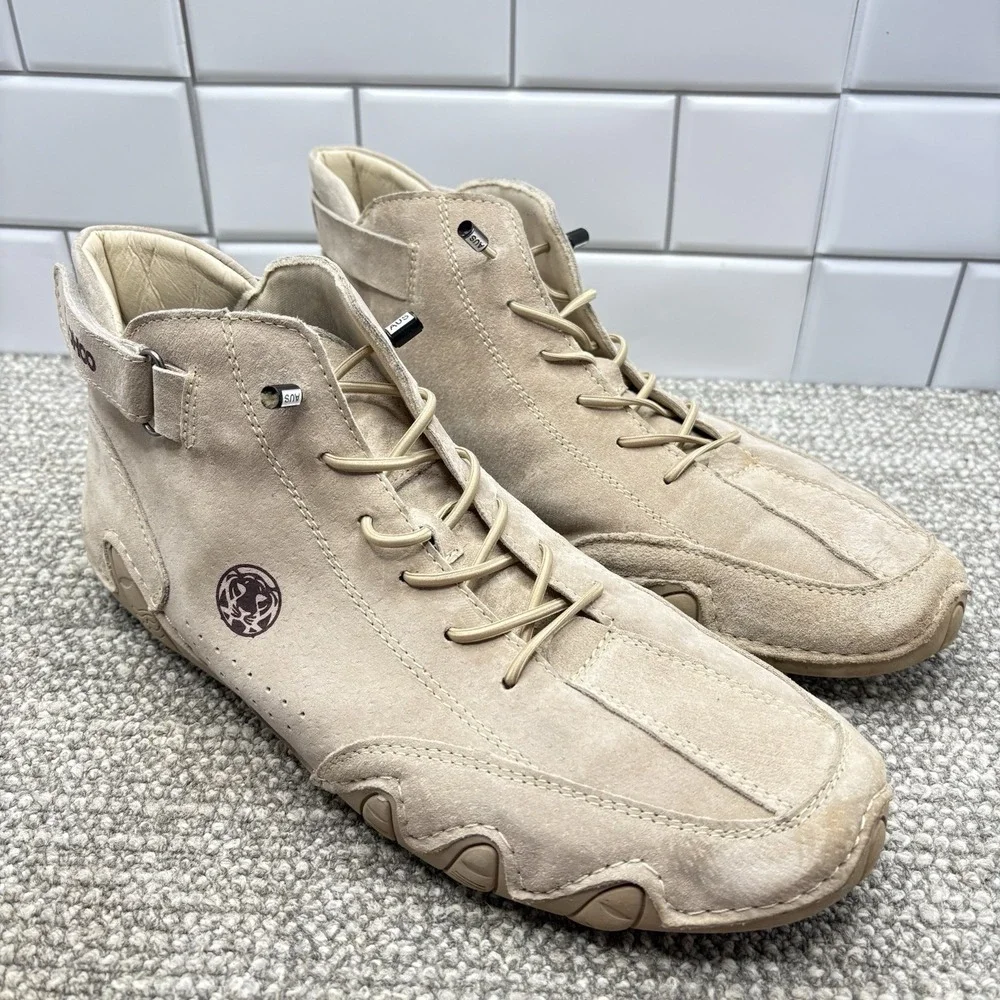 Clohoo Mens Beige Leather High Top Shoes Size 13 US‎ 48 Euro Ankle Casual Shoes